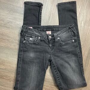 True Religion TRBJ Jeans Womens 27 Black Skinny Rhinestone Embellished Y2K 2000s